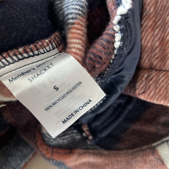 Members Mark Plaid SHACKET With Pockets Sz Small Brown Navy Multicolor - Picture 9 of 13